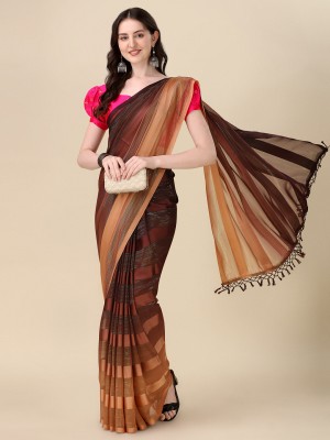 Hirvanti Fashion Self Design Bollywood Silk Blend Saree(Brown)