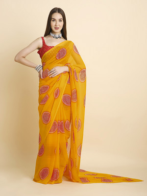 RATAN Printed Bandhani Georgette Saree(Yellow)