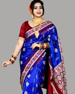papasilk Temple Border Sambalpuri Art Silk Saree(Blue)