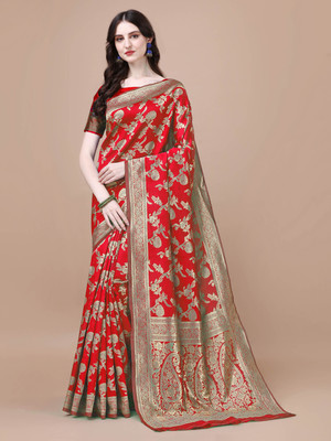 Kedar Fab Woven Paithani Jacquard Saree(Red)