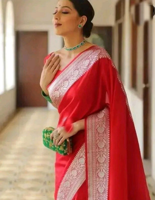 Shadan mart Solid/Plain Banarasi Satin Saree(Red)