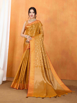 Tasrika Woven Banarasi Silk Blend Saree(Orange)
