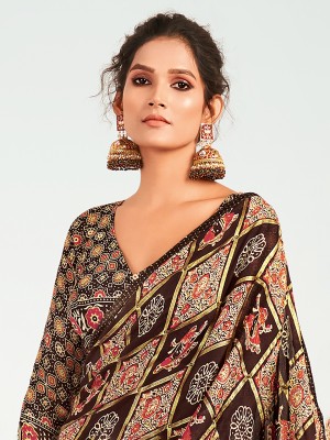 Divastri Printed Daily Wear Georgette Saree(Brown)