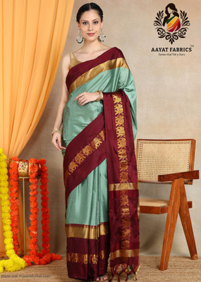 AAYATFABRICS Woven Banarasi Cotton Silk Saree(Light Green)