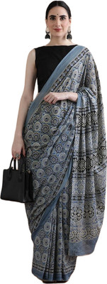 MARWAL HANDICRAFTS Blocked Printed Saree with Attached Blouse Pure Cotton Saree(Grey)