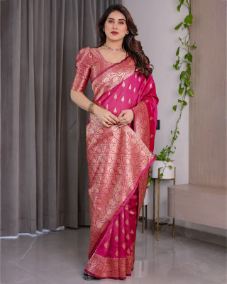 KB DESIGNER Woven Banarasi Pure Silk Saree(Pink)