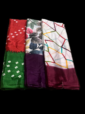 Ph collections Floral Print, Geometric Print, Printed, Tie-Dye Daily Wear Cotton Silk Saree(Pack of 3, Multicolor)