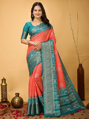 Divastri Printed Patola Silk Blend Saree(Orange)