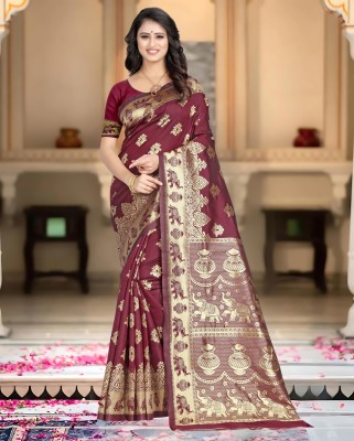 SPOTXY Woven, Self Design, Embellished Banarasi Pure Silk, Cotton Silk Saree(Maroon)