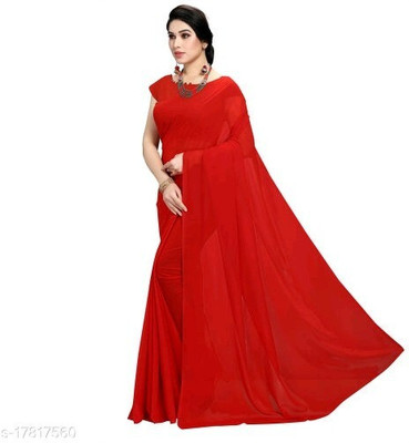 ASTYLOR Solid/Plain Daily Wear Georgette Saree(Red)