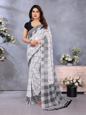 Anand Sarees Printed Daily Wear Georgette Saree(Black, White)