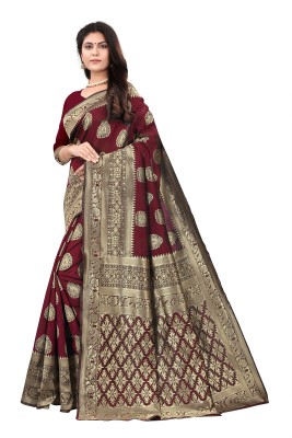 Hare Krishna Woven Kanjivaram Jacquard, Pure Silk Saree(Maroon)