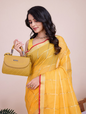 SUDIPTA Woven Kota Doria Cotton Silk Saree(Yellow)