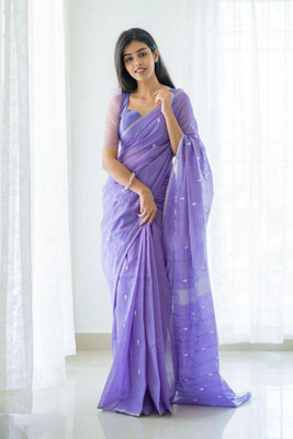 MISS WEARS Solid/Plain Bollywood Raw Silk Saree(Purple)