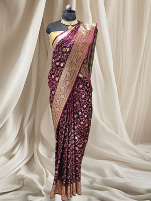 MA NOOR COLLECTION SAREE Woven Banarasi Cotton Silk Saree(Purple)