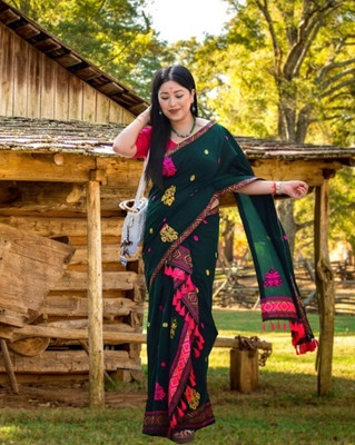 Ramani brothers Woven Mekhela Chador Cotton Silk Saree(Green)
