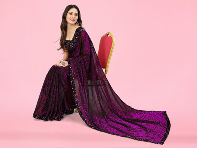 BRAHMANI TEXTILE Self Design Bollywood Lycra Blend Saree(Purple)
