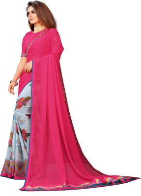 VARNI DESIGNER HUB Printed Bollywood Georgette Saree(Pink)
