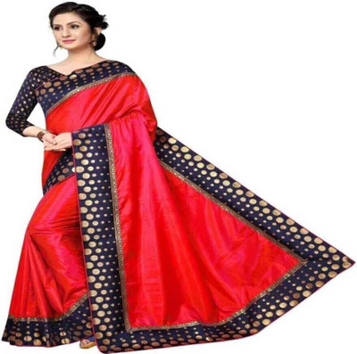 ROOP SUNDARI SAREES Dyed, Solid/Plain Chanderi Cotton Blend Saree(Red)