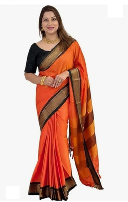 Ramya Woven Banarasi Cotton Silk Saree(Orange)