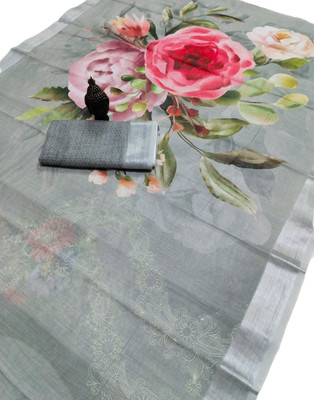 HouseOfCommon Woven Bollywood Pure Cotton, Cotton Linen Saree(Grey)