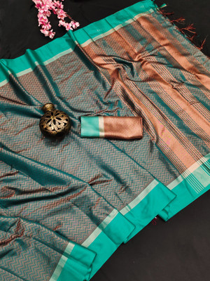 Juhi Collection Embellished Assam Silk Cotton Silk Saree(Green)