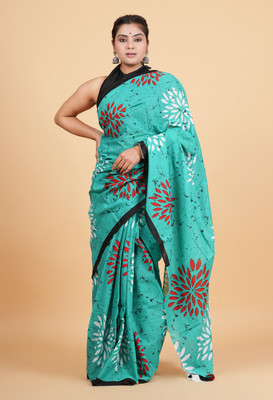 Krishna Creation Printed Handloom Pure Cotton Saree(Green)