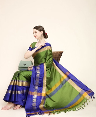 MoonTextile Temple Border Assam Silk Cotton Silk Saree(White)