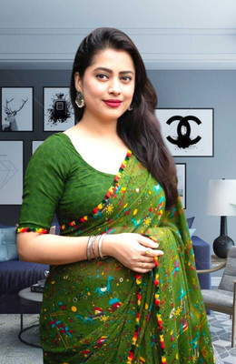 HouseOfCommon Self Design Bollywood Georgette Saree(Green)