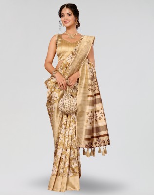 Nirvaan Printed Daily Wear Art Silk Saree(Yellow)