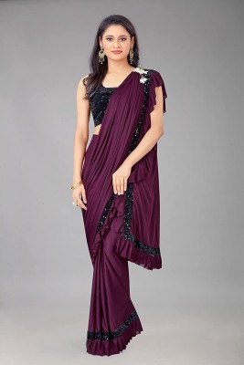 VaidehiStuti Embellished Bollywood Lycra Blend Saree(Purple)