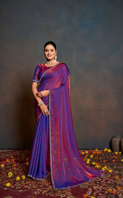 PEEYUSAREES Self Design, Woven Bollywood Chiffon Saree(Purple, Multicolor)
