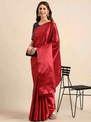 Arpita Fashion Solid/Plain Bollywood Satin Saree(Maroon)