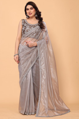 PATLANI STYLE Embroidered Bollywood Net Saree(Grey)