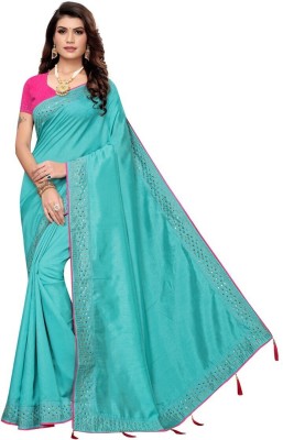 HANSIKA FASHION Embellished Bollywood Silk Blend Saree(Light Blue)