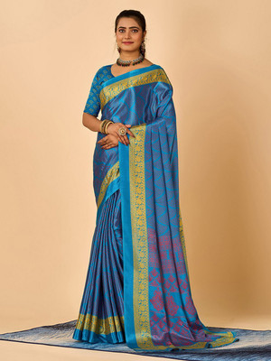 NEGRONISTAR Printed Daily Wear Crepe Saree(Light Blue)