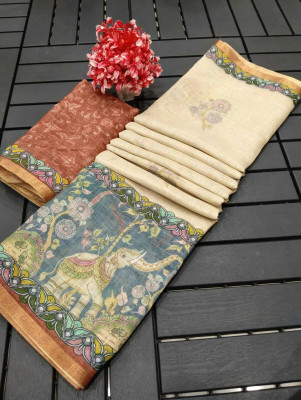 HangerStories Printed Kanjivaram Pure Cotton, Cotton Linen Saree(Multicolor)