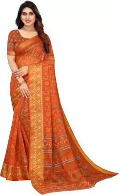 Vimalnath Synthetics Printed Bollywood Cotton Silk Saree(Orange)