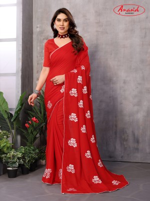 Anand Sarees Embroidered, Self Design Bollywood Chiffon, Georgette Saree(Red)