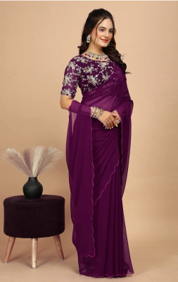 Finals Geometric Print Bollywood Georgette Saree(Magenta, Purple)
