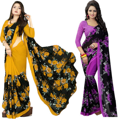 YASHIKA Floral Print Daily Wear Georgette Saree(Pack of 2, Multicolor)