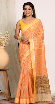 MorChari Self Design Handloom Tissue Saree(Orange)