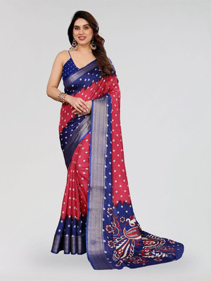 Moda Rapido Printed Bandhani Silk Blend Saree(Maroon, Blue)