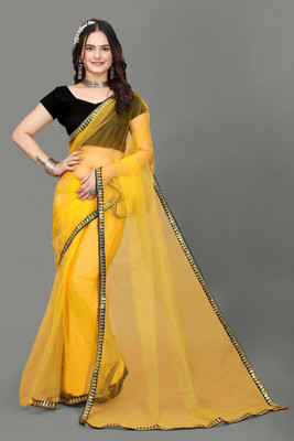 RE Renny Enterprise Self Design Bollywood Net Saree(Yellow)