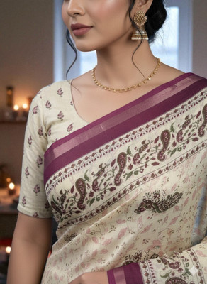 Pionex Printed Handloom Pure Cotton Saree(Purple)