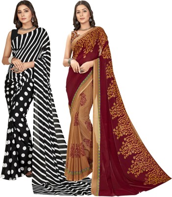 kashvi sarees Printed Daily Wear Georgette Saree(Pack of 2, Maroon, Black)