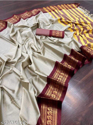 Paithani Woven Paithani Pure Silk Saree(Grey)