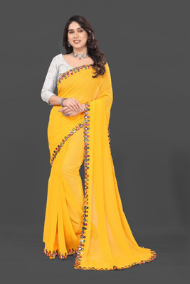 Manan Creation Embellished Bollywood Georgette, Chiffon Saree(Yellow)
