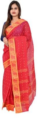 Maasaree Self Design Tant Pure Cotton Saree(Red)