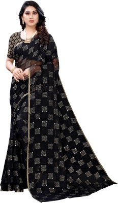 FABMORA Embellished, Printed Bollywood Chiffon Saree(Black)